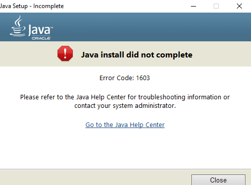 java error 1603