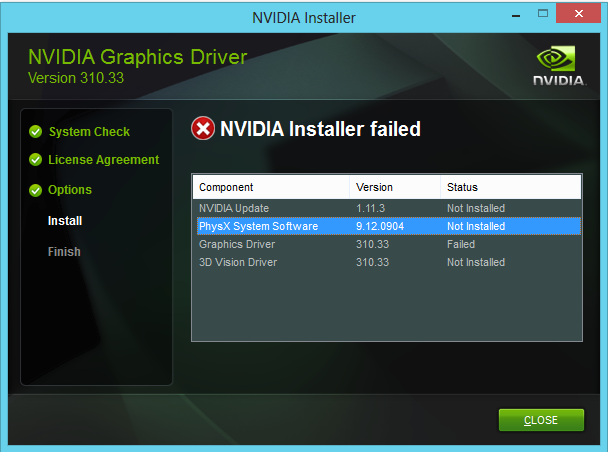 nvidia driver installer failed